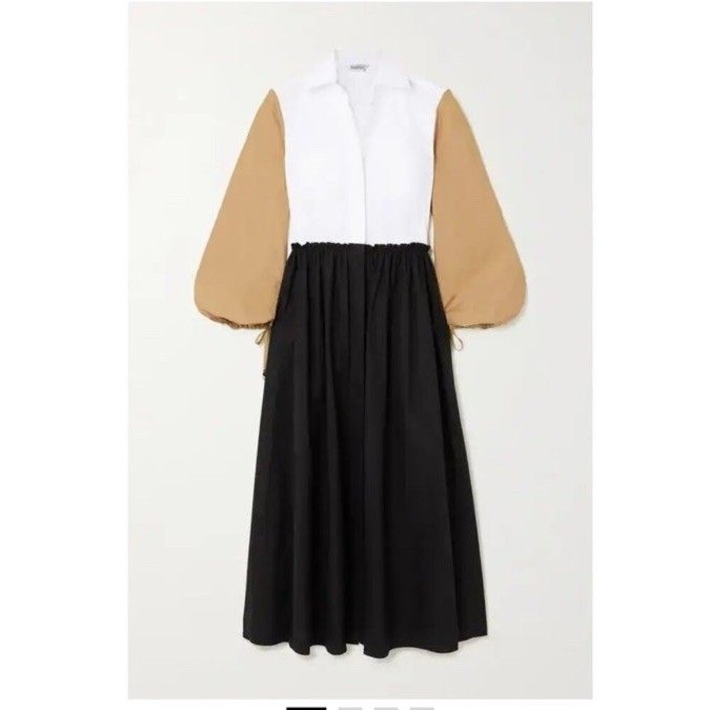 MaxMara Scacco Color Block Pleated Poplin Midi Dress Women’s US 4/6